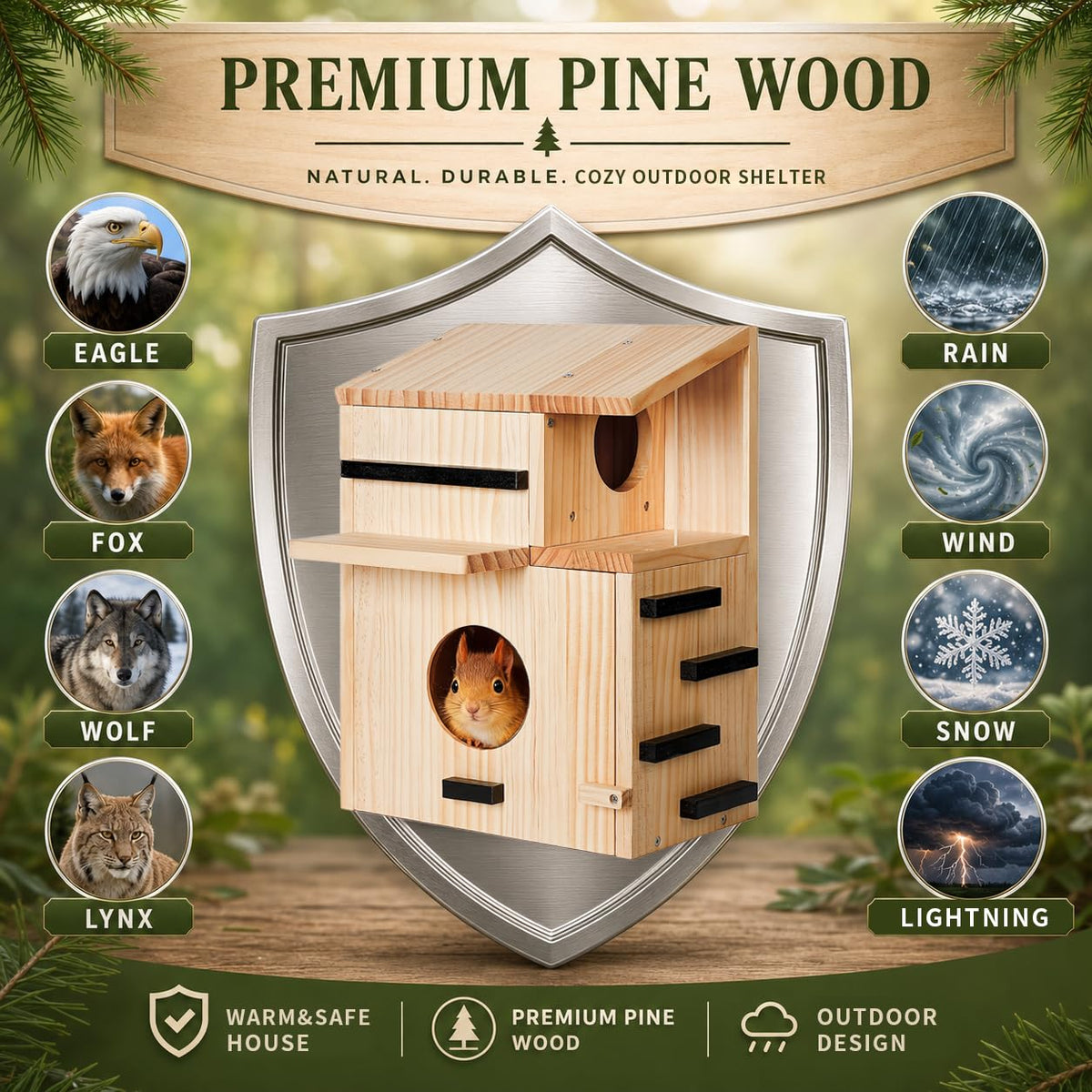 Large Wooden Squirrel House for Outside, Squirrel Nesting Box