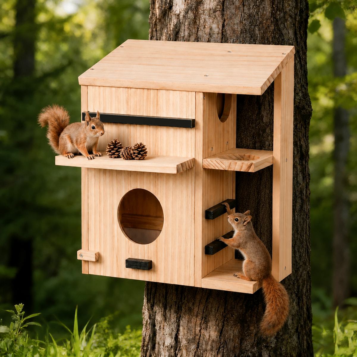Large Wooden Squirrel House for Outside, Squirrel Nesting Box Pro