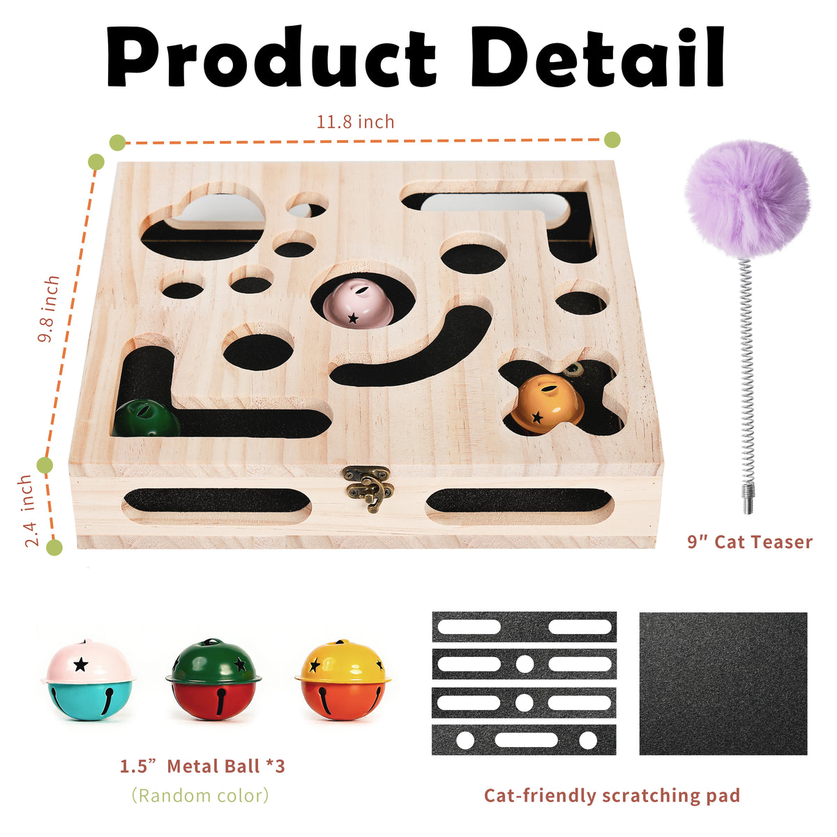 Cat Nail File Enrichment Box, Wood Puzzle Scratcher Toy with Sandpaper