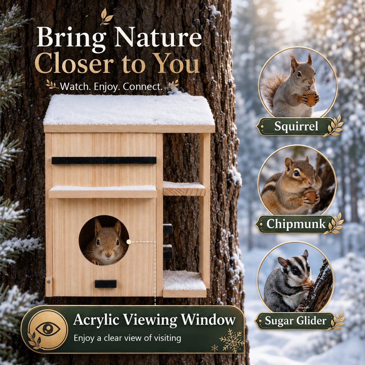Large Wooden Squirrel House for Outside, Squirrel Nesting Box Pro