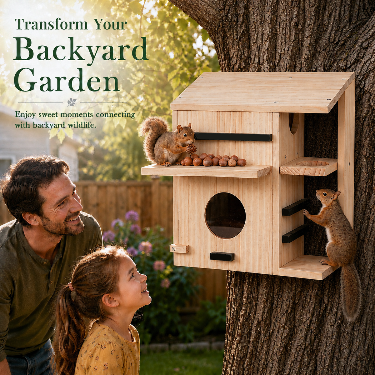 Large Wooden Squirrel House for Outside, Squirrel Nesting Box Pro