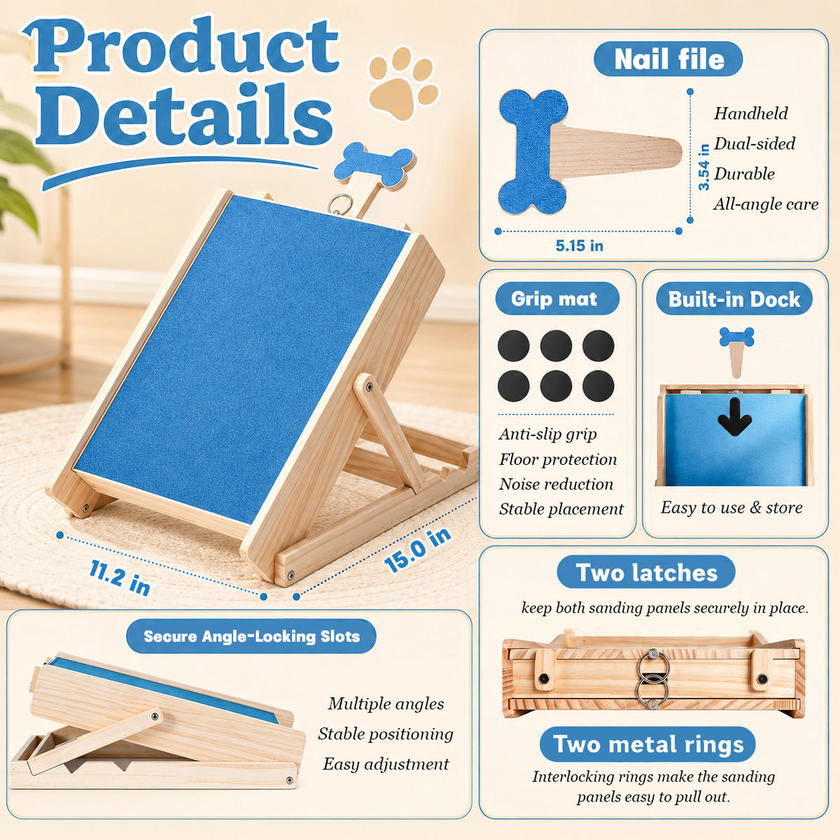 Dog Nail Scratch Board with Treat Box, Adjustable Dog Nail File Board