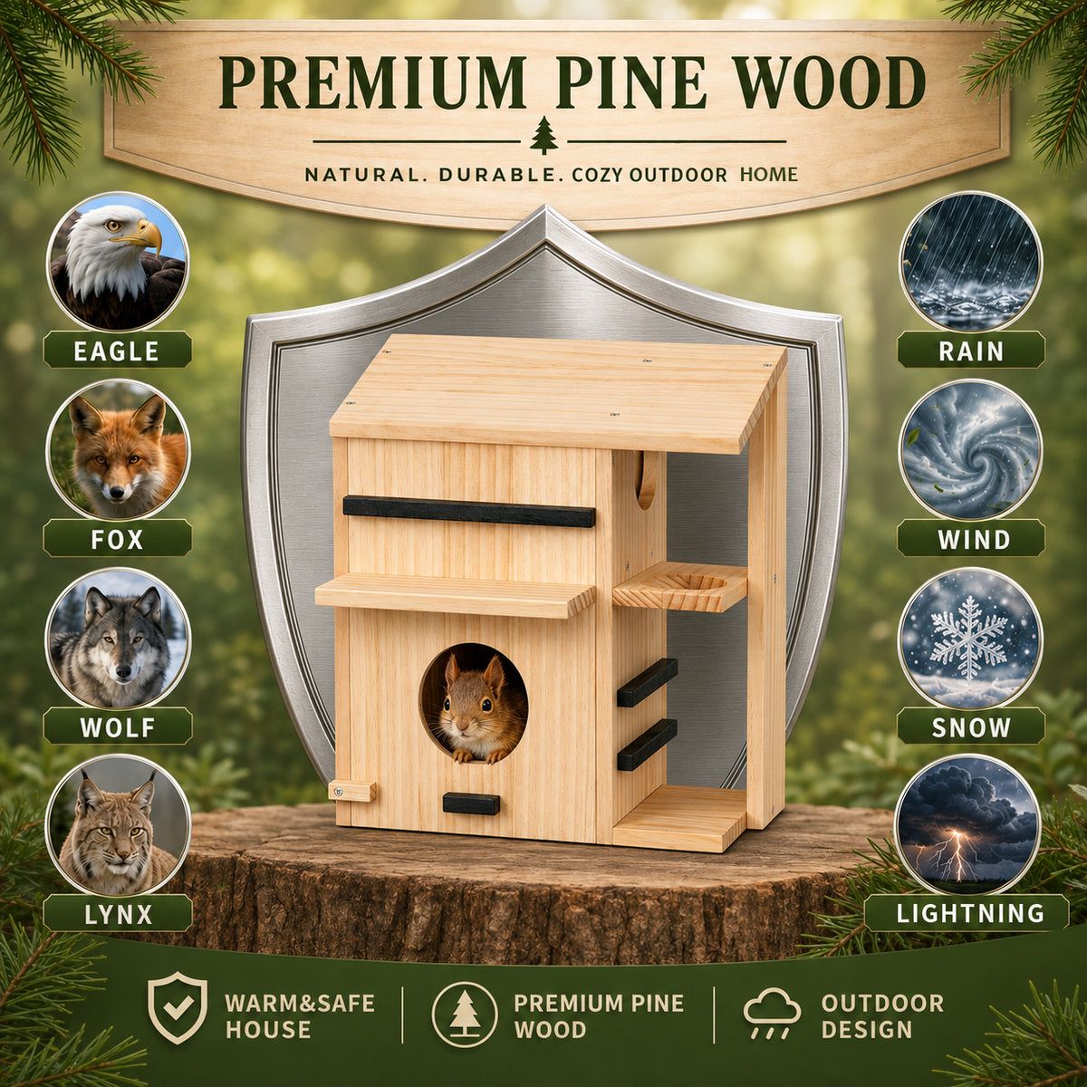 Large Wooden Squirrel House for Outside, Squirrel Nesting Box Pro
