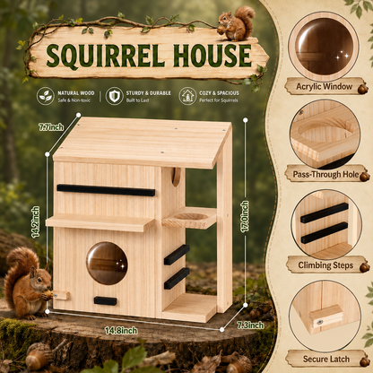 Large Wooden Squirrel House for Outside, Squirrel Nesting Box Pro