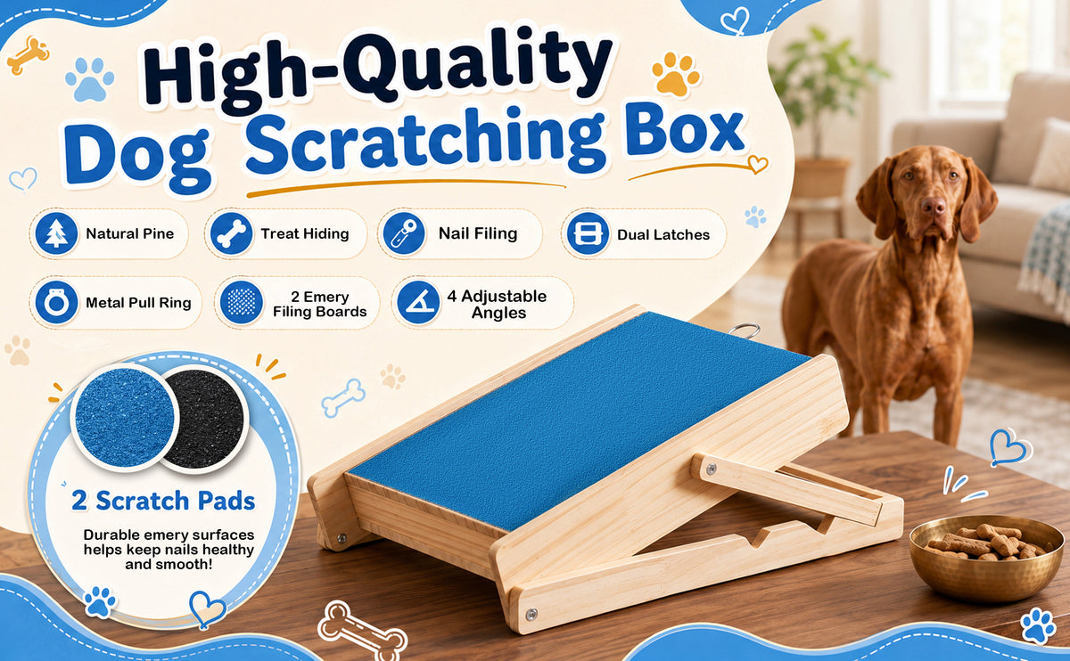 Dog Nail Scratch Board with Treat Box, Adjustable Dog Nail File Board