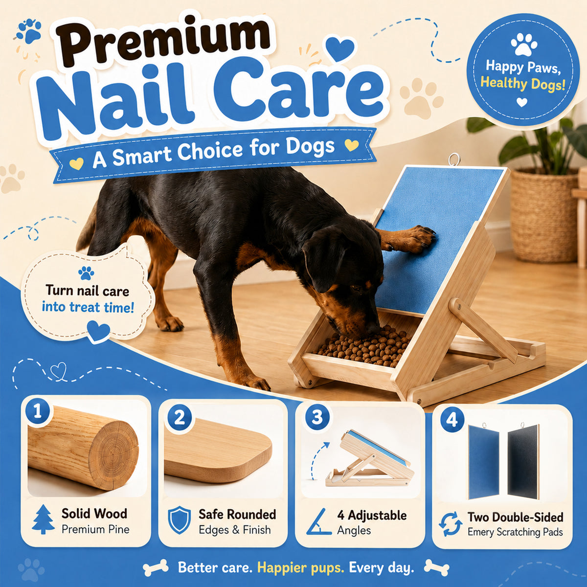Dog Nail Scratch Board with Treat Box, Adjustable Dog Nail File Board