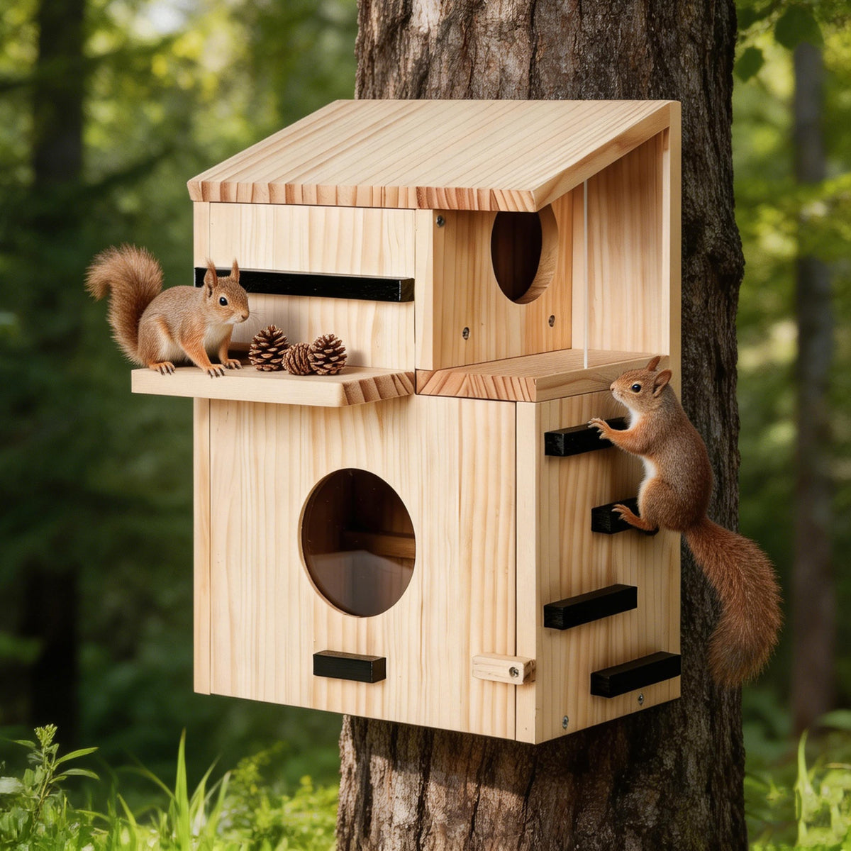 Large Wooden Squirrel House for Outside, Squirrel Nesting Box