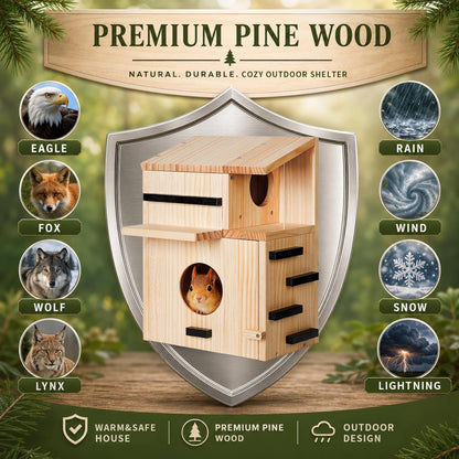 Large Wooden Squirrel House for Outside, Squirrel Nesting Box